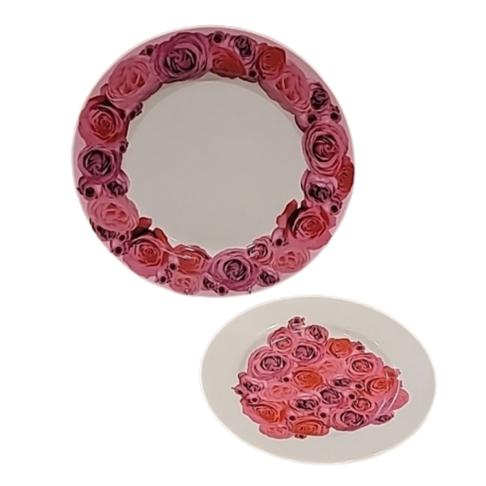 Rosanna Accent Dish Set American Beauty Rose Pink White 2 pcs.